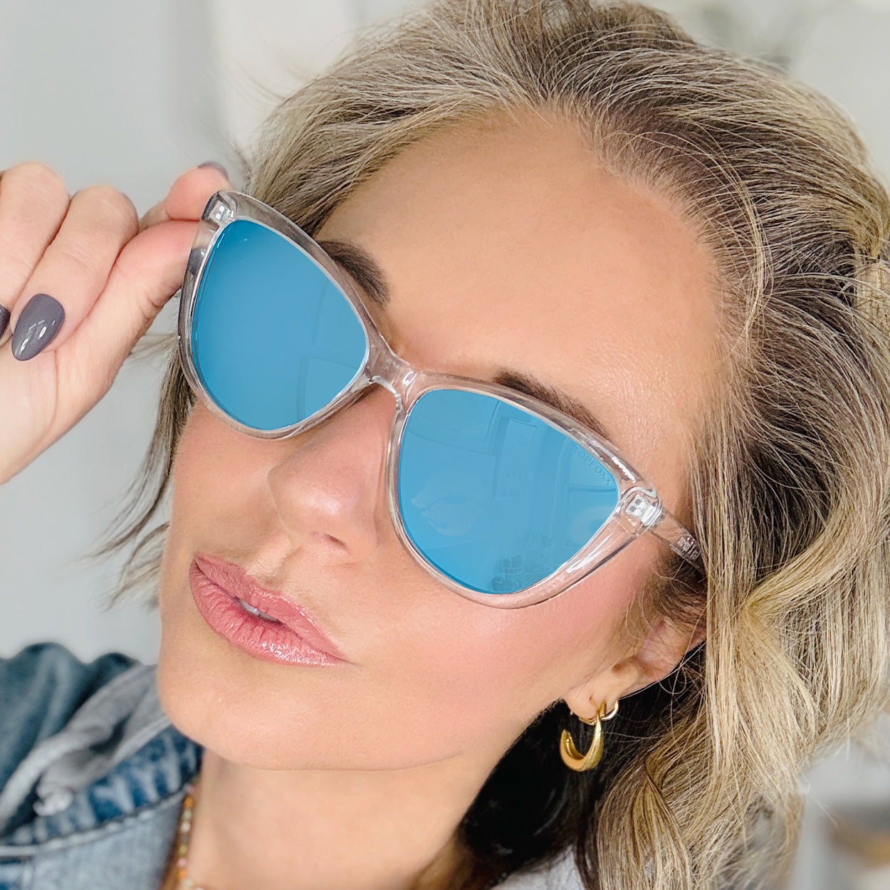 Kara - Mirrored Blue Cat Eye Sunglasses