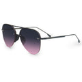 White background side image of classic aviators with no nosepad and faded purple pink lenses with metal detailing