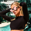 TopFoxx - Chloe - Black Rose Gold Cat Eye Sunglasses - Mirrored Rose Gold Cat Eye Sunglasses - Model 2