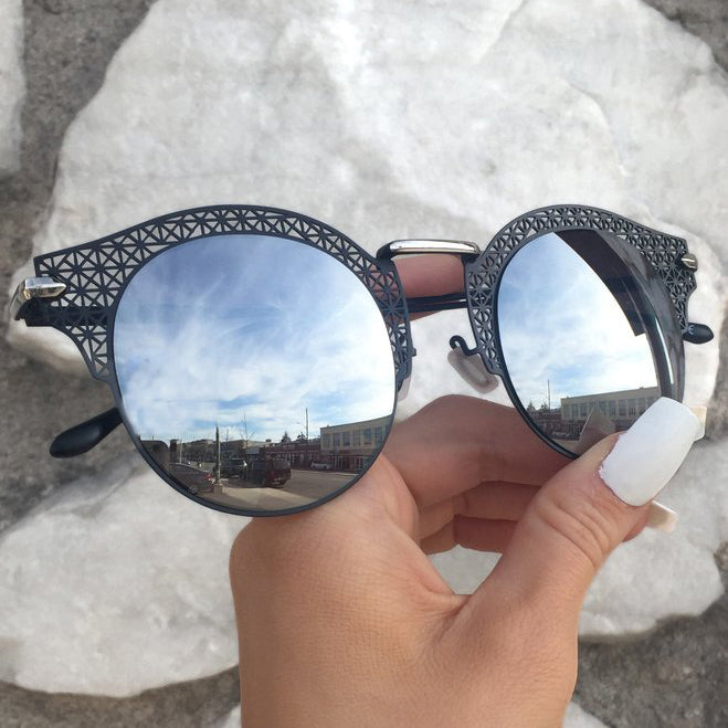 Topfoxx Sunglasses Angel Round Silver Lens Black Frame