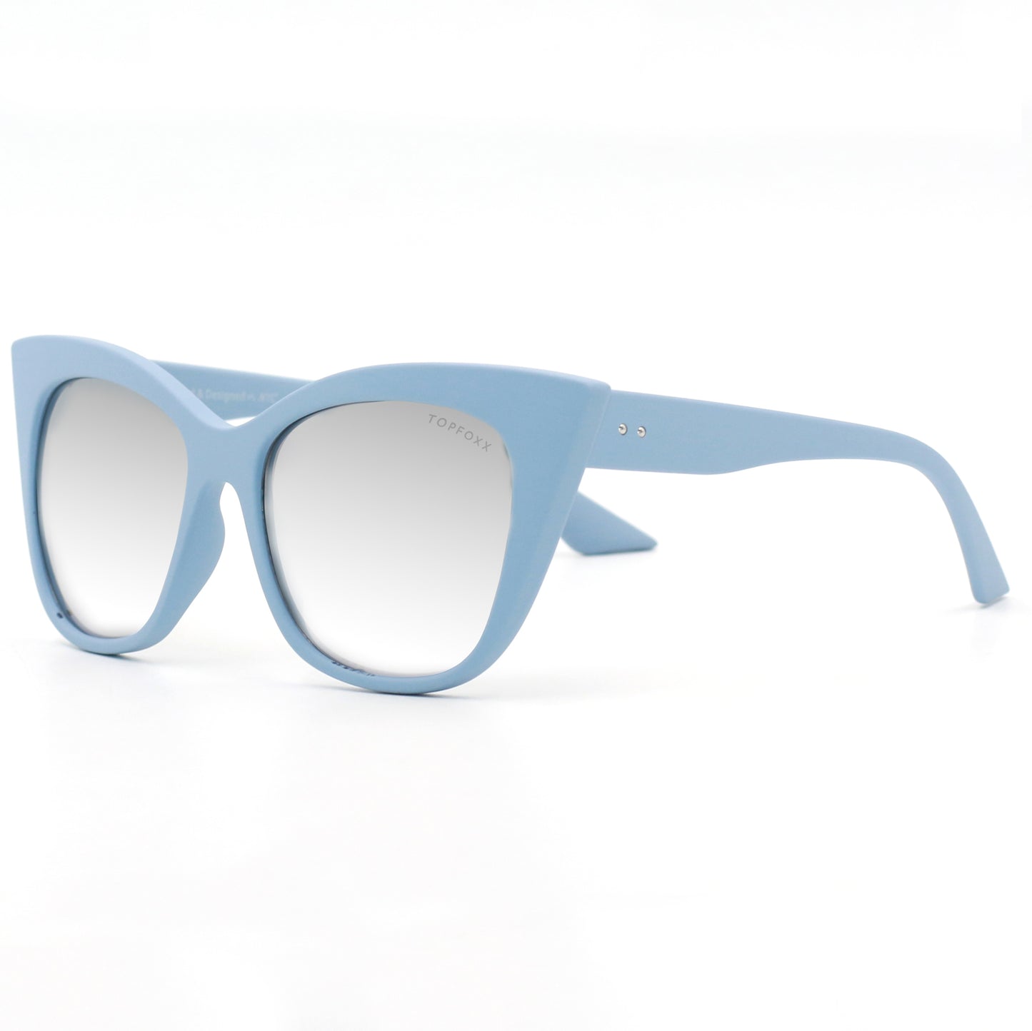 TopFoxx - Venice - Blue Silver Cat Eye Oversized Sunglasses for women - Side Details