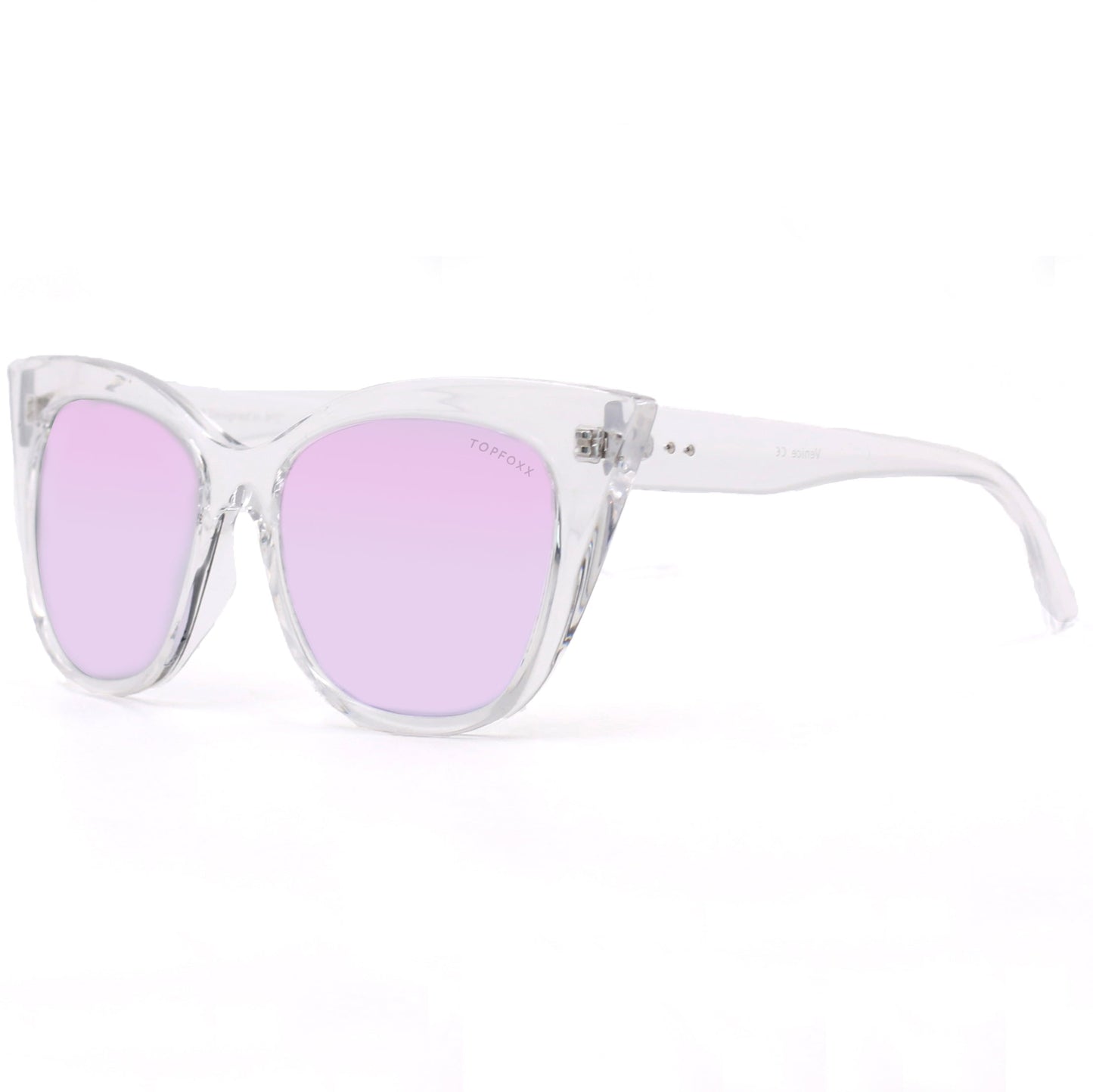 TopFoxx - Venice - Cat Eye Clear Purple Women's Oversized Sunglasses - Side Profile