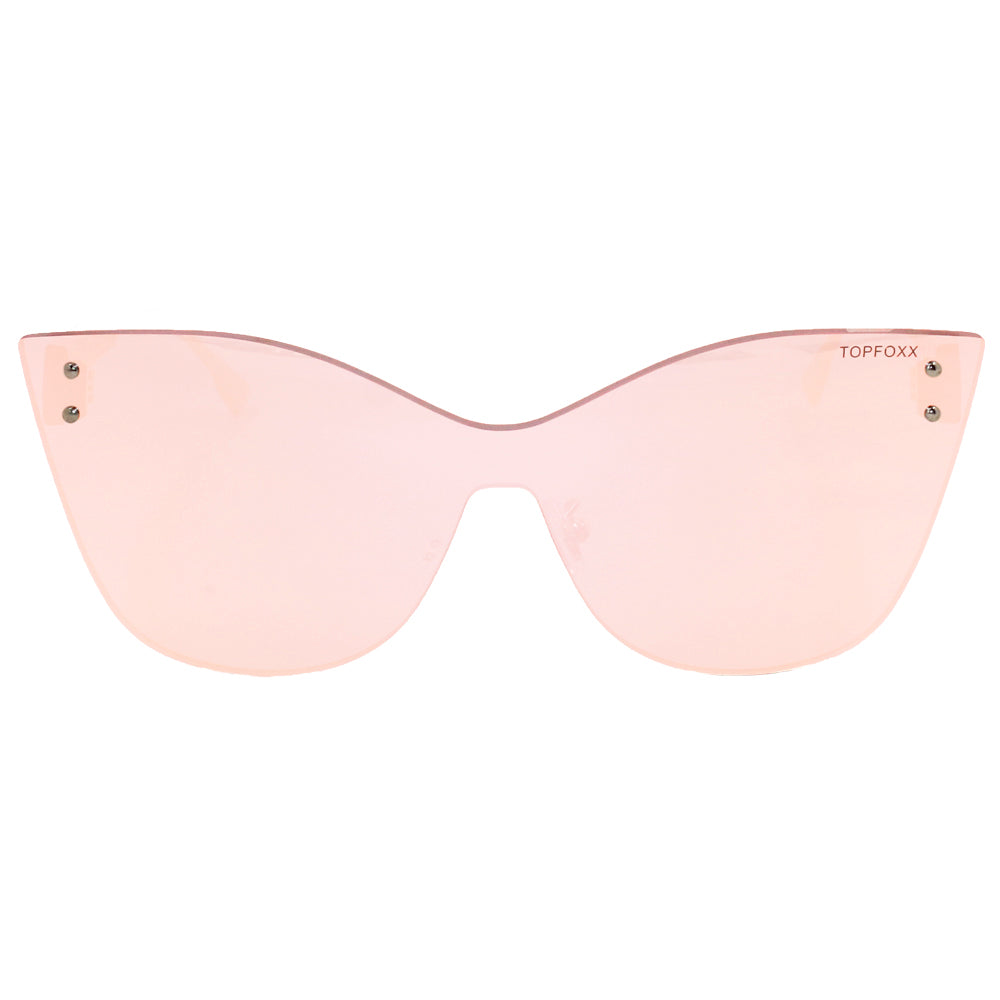 TopFoxx - Venice 2 Rose Gold - Mirrored Oversized Cat Eye Sunglasses for Women - Mirrored Sunnies