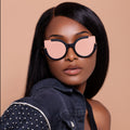 oversized rosegold mirrored cat eye women sunglasses cut out lens 