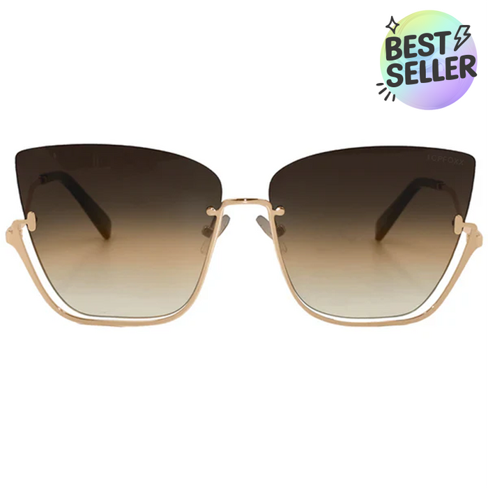 Vixen - Brown Lens Gold Frame Metal Cateye Sunglasses