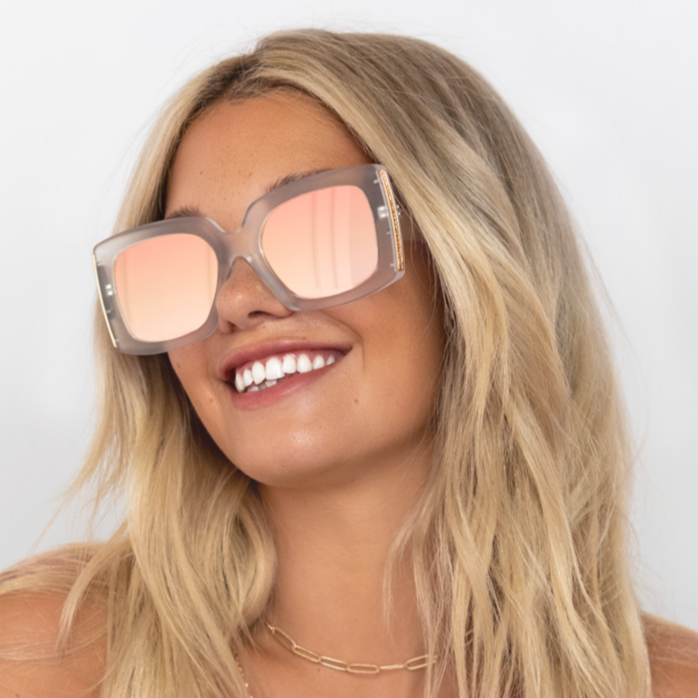 TopFoxx Bardot Rose Gold Square Oversized Sunglasses for Women - Mirrored Sunglasses - Mode