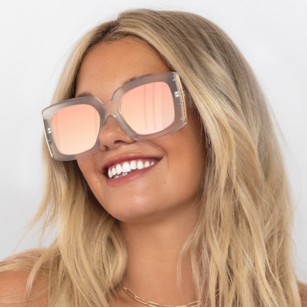 TopFoxx Bardot Rose Gold Square Oversized Sunglasses for Women - Mirrored Sunglasses - Model 