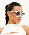 White Square Oversized Sunglasses for Women  Metal corners rim