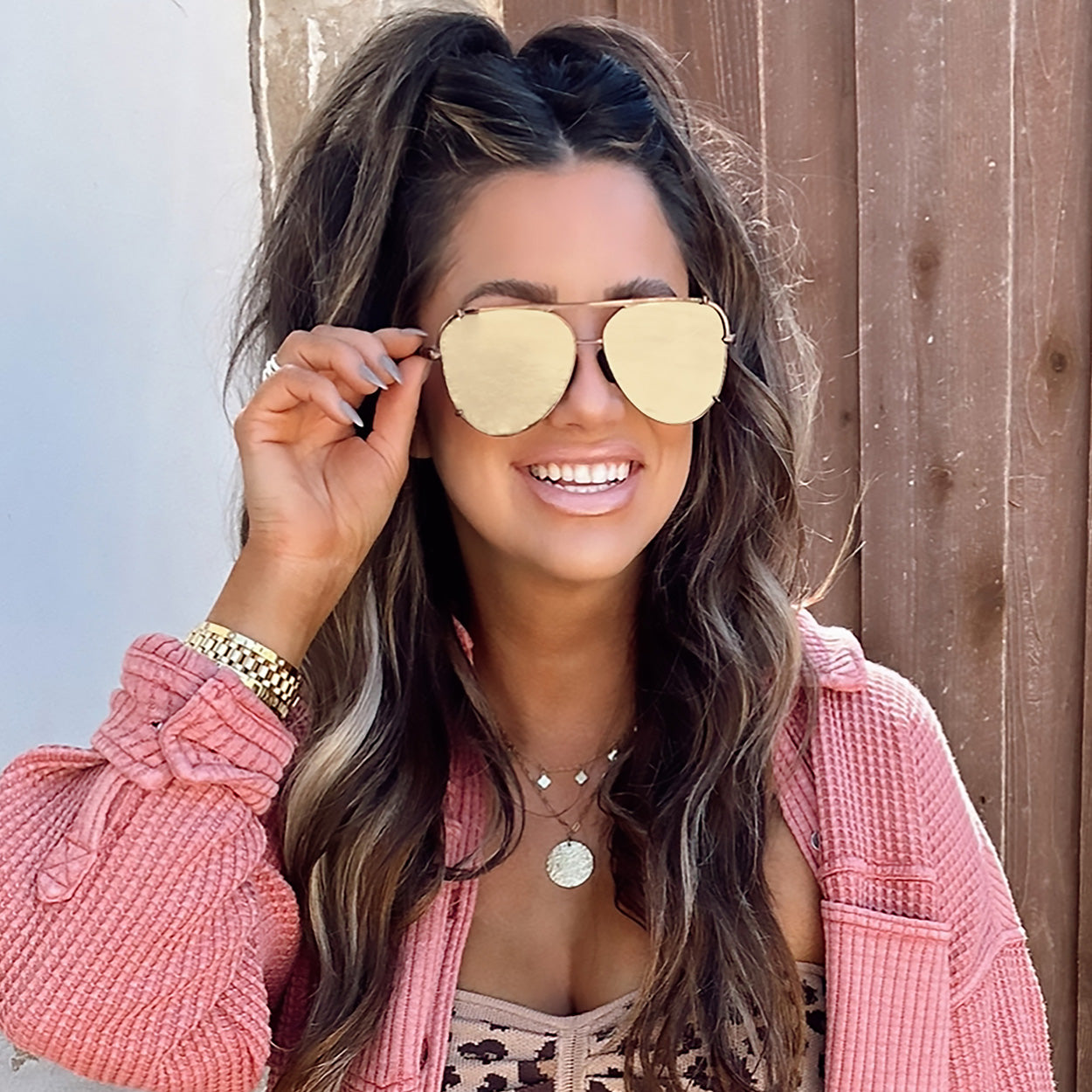 Cristina - Tangle Free - Mirrored Brown Aviator Sunglasses