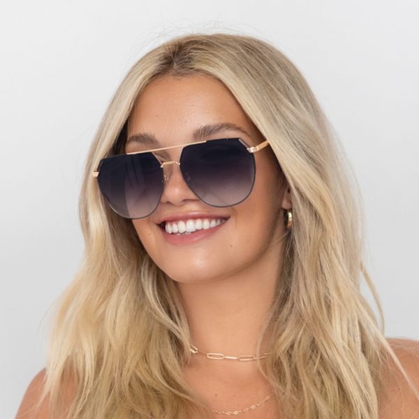 Oversize black faded aviators women sunglasses gold arms rounded