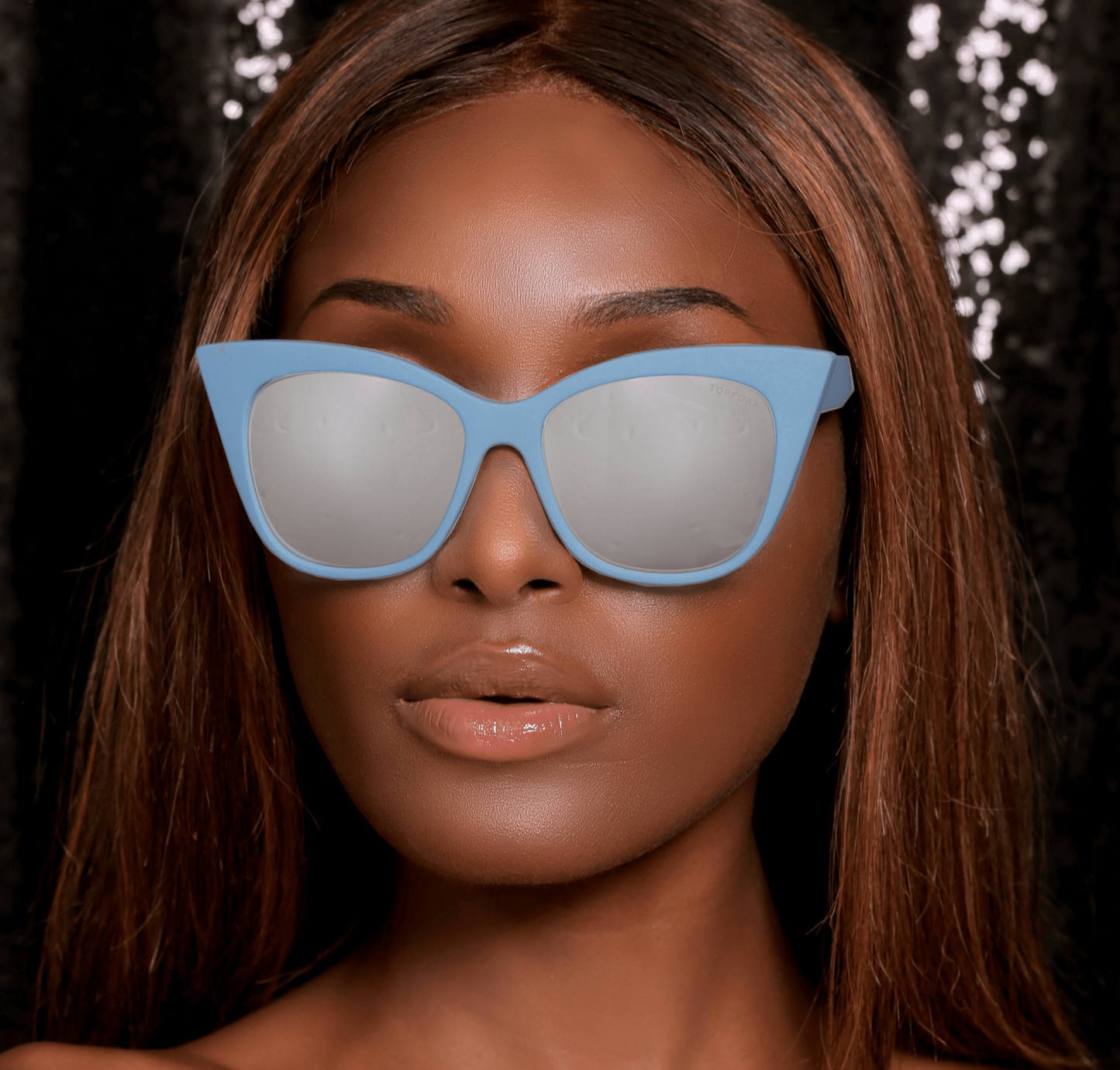 dusty baby blue cat eye women sunglasses mirrored silver lens matte frame