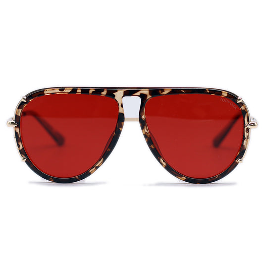 Ivy Luxe - Red Tangle-Free Round Aviator Sunglasses