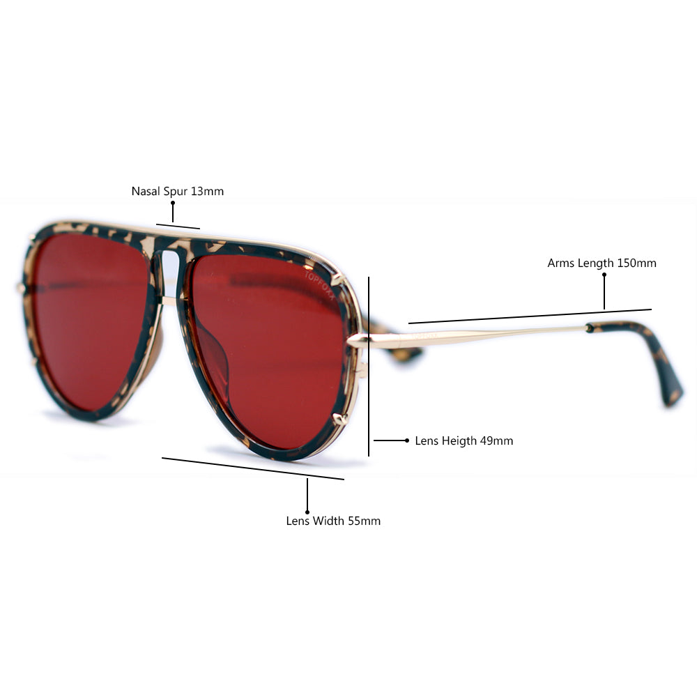 Ivy Luxe - Red Tangle-Free Round Aviator Sunglasses