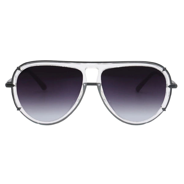 Clear frame Tangle free black round aviators sunglasses