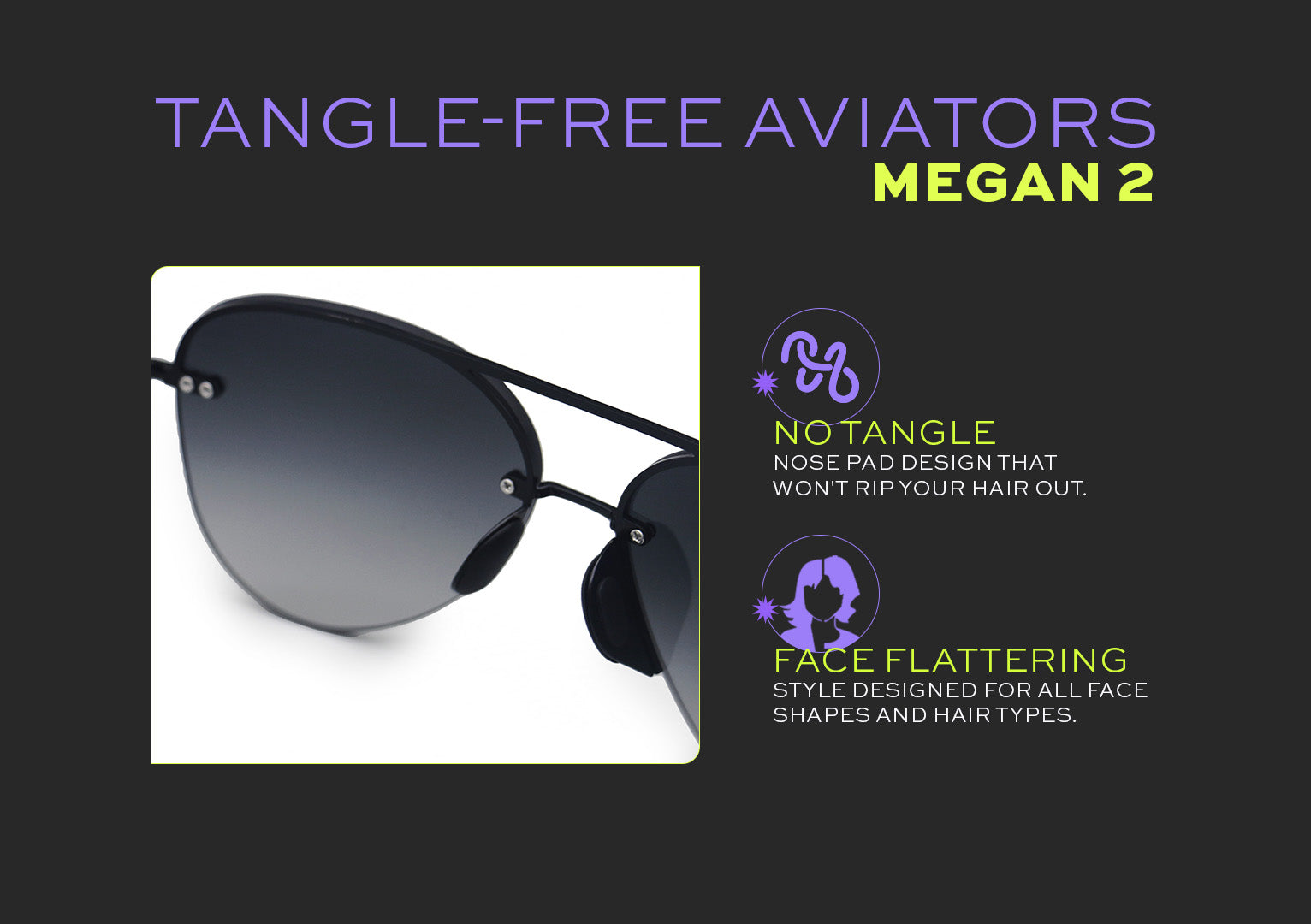 Megan 2 Black Tangle Free Aviators Sunglasses TopFoxx