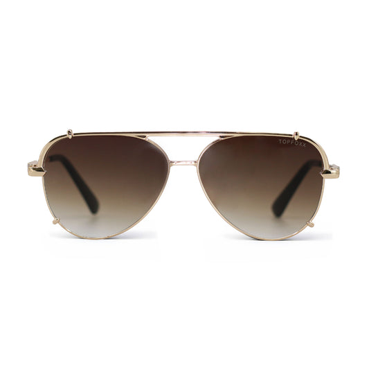 Smaller Cristina - Faded Brown & Gold - Tangle Free Round Aviator Sunglasses