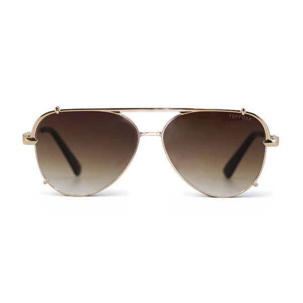 Smaller Cristina - Faded Brown & Gold - Tangle Free Round Aviator Sunglasses