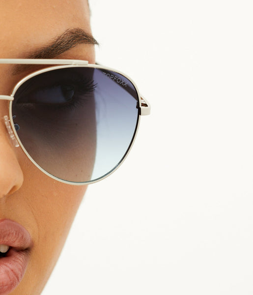 TopFoxx Amelia Faded Blue Women's Oversized Aviator Sunglasses - Model