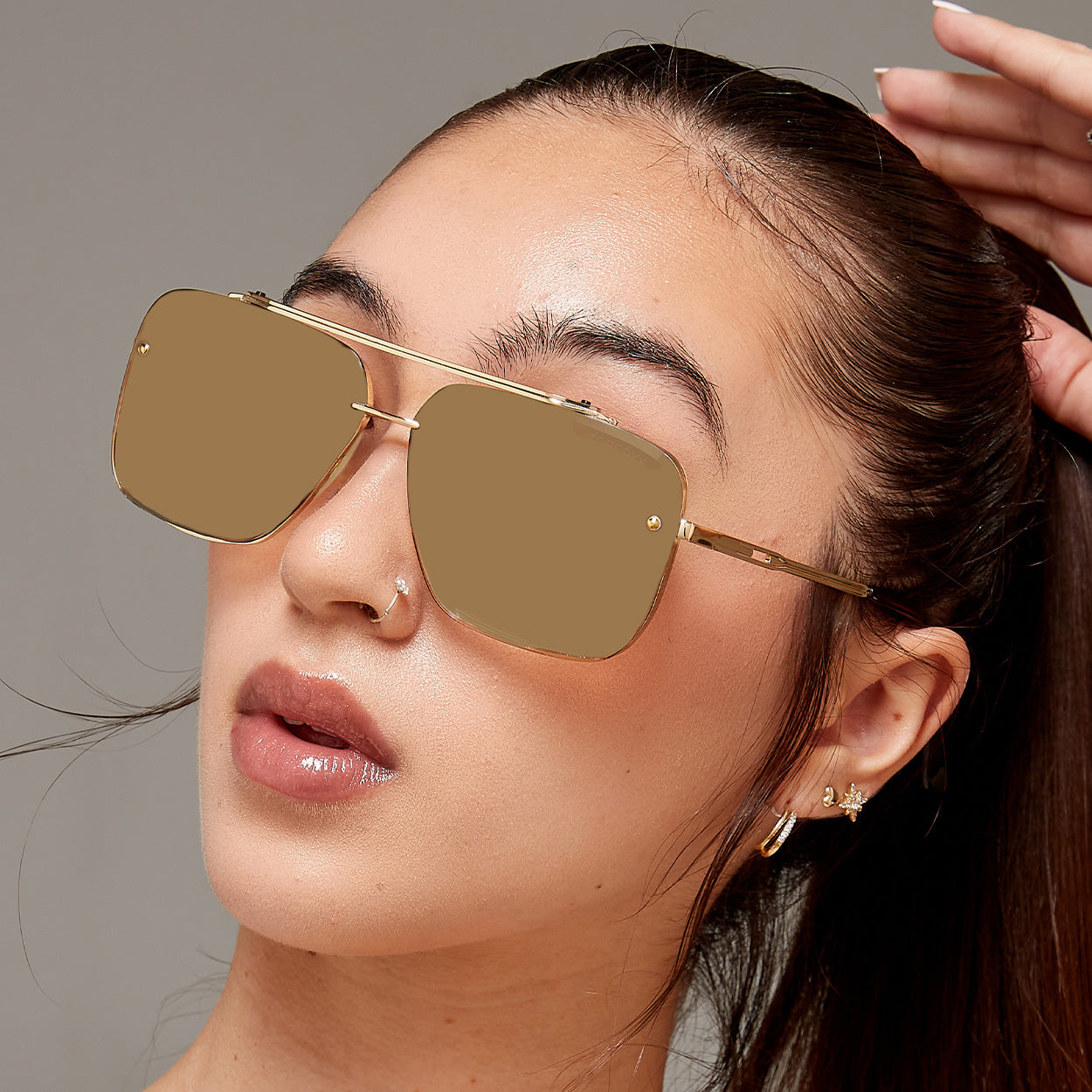 Bella Mirrored Bronze - Tangle Free Aviator Sunglasses – TopFoxx