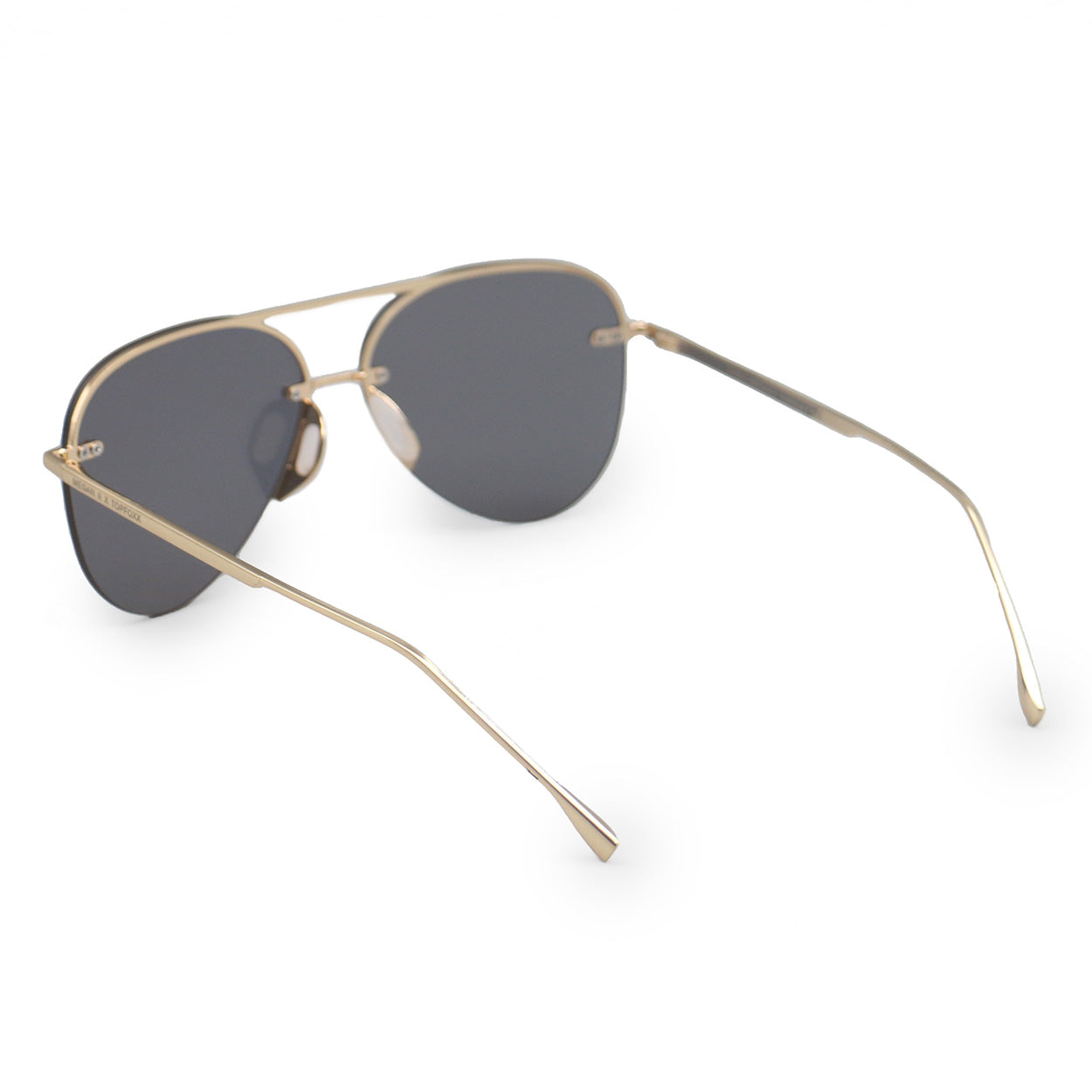 White background back image of classic aviators with no nosepad and mirrored gold lenses with metal detailing