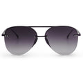 white background picture of classic Aviators with faded black lenses and metal detailing view from front