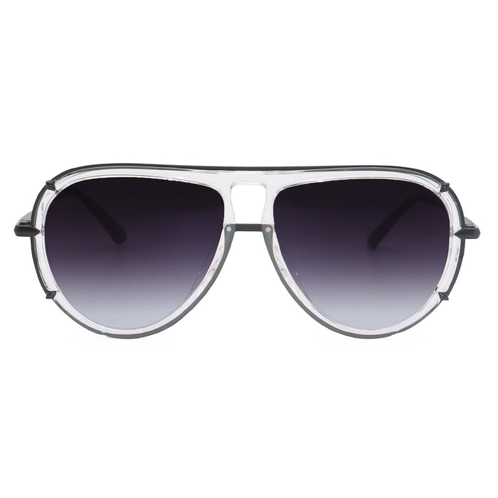 Ivy Luxe - Clear Black Tangle-Free Round Aviator Sunglasses