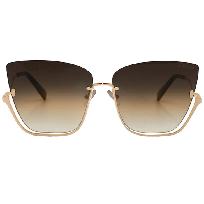 Vixen - Brown Lens Gold Frame Metal Cateye Sunglasses
