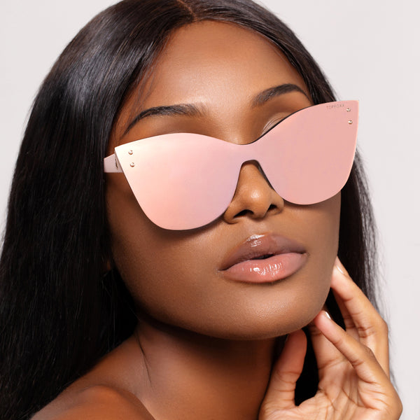 TopFoxx - Venice 2 Rose Gold - Mirrored Oversized Cat Eye Sunglasses for Women - Model