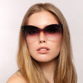 TopFoxx - Venice 2 Faded Burgendy - Oversized Cat Eye Sunglasses for Women - Model 2
