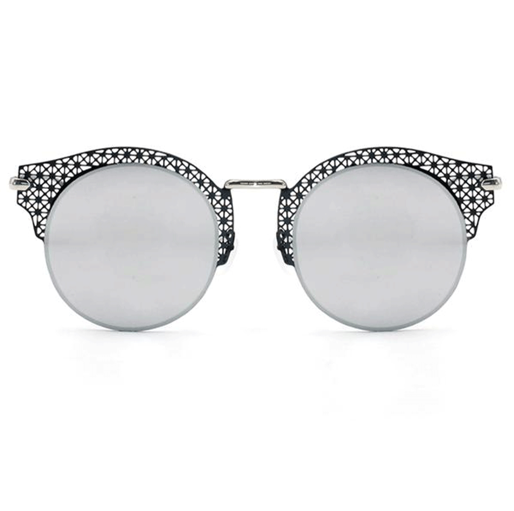 Topfoxx Angel Round Silver Lens -Round Black Mirrored Sunglasses For Women 