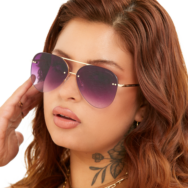 Smaller Megan 2 - Purple Metal Aviator Sunglasses with Gold Frame