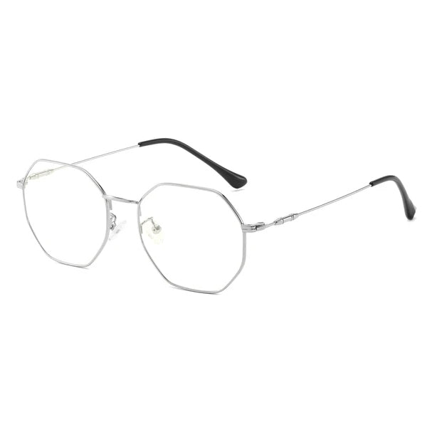 Silver Octagon Prescription Glasses for Women - Betty Silver Octagon Prescription Glasses- TopFoxx - Side Profile