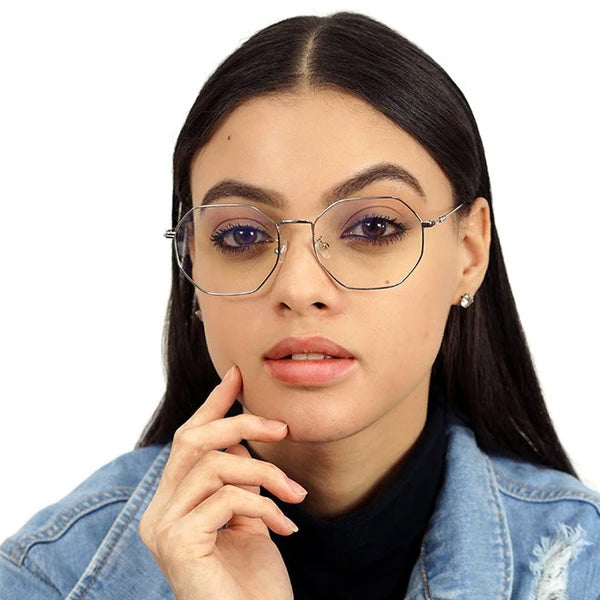 Silver Octagon Prescription Glasses for Women - Betty Silver Octagon Prescription Glasses- TopFoxx - Model