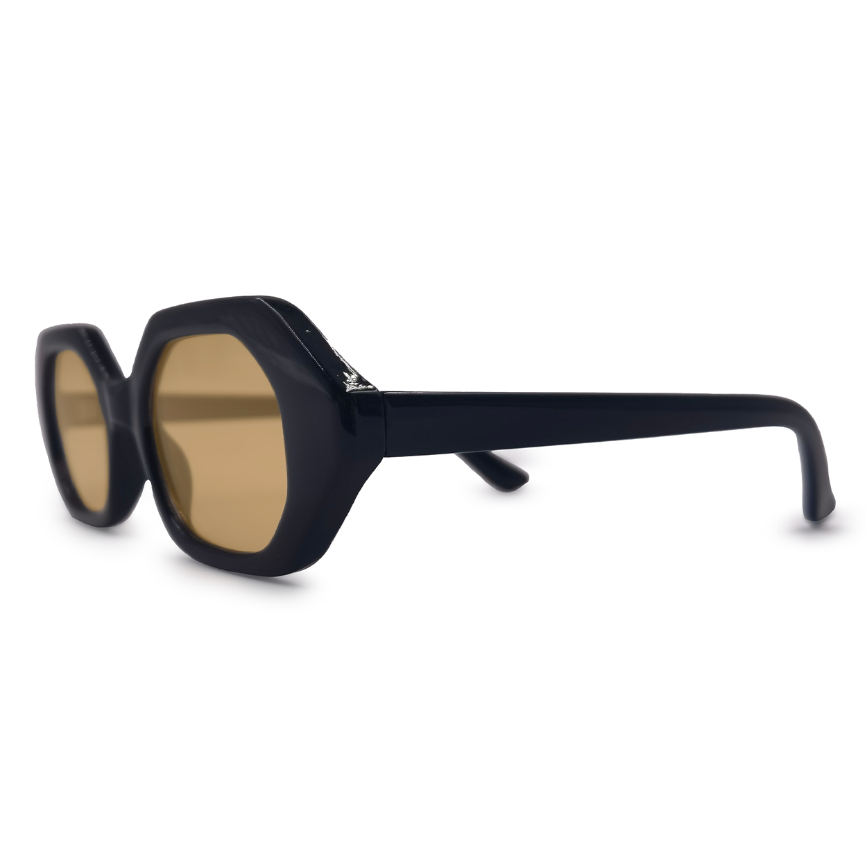 Hexagonal Black Womens Sunglasses | TopFoxx | Side Profile