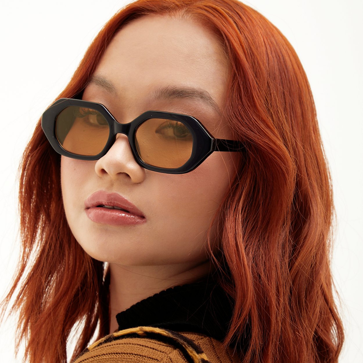 Hexagonal Black Womens Sunglasses | TopFoxx | Model 3