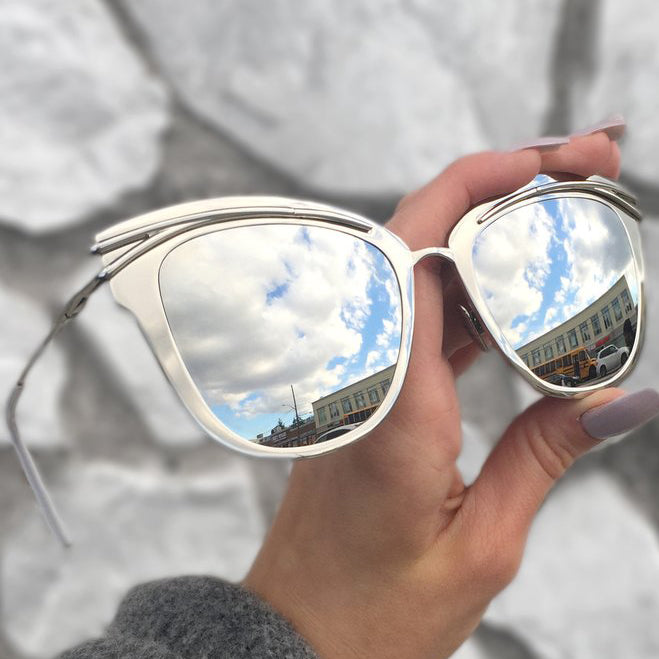 Topfoxx - Candy - Silver Oversized Cat Eye Sunglasses - Womens Cat Eye sunglasses - Mirrored Silver Sunglasses
