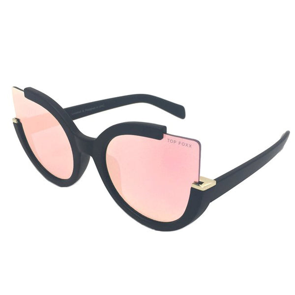 TopFoxx - Chloe - Black Rose Gold Cat Eye Sunglasses - Mirrored Rose Gold Cat Eye Sunglasses - Side Profile