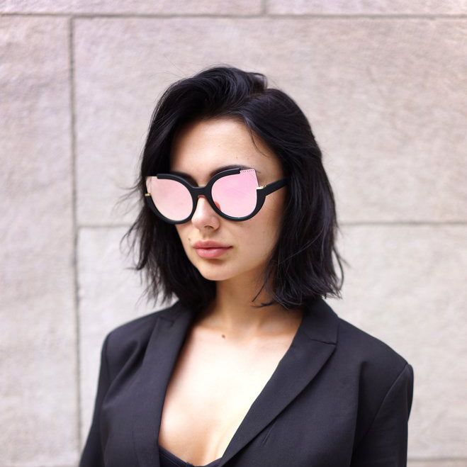 TopFoxx - Chloe - Black Rose Gold Cat Eye Sunglasses - Mirrored Rose Gold Cat Eye Sunglasses - Model 3