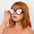 TopFoxx - Chloe - Black Rose Gold Cat Eye Sunglasses - Mirrored Rose Gold Cat Eye Sunglasses - Model 1