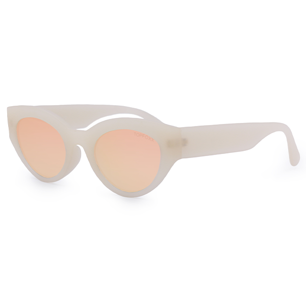 TopFoxx - Elizabeth - Rose Gold Oversized Cat Eye Sunglasses for women - Mirrored Cat Eye shades for women - Side Profile