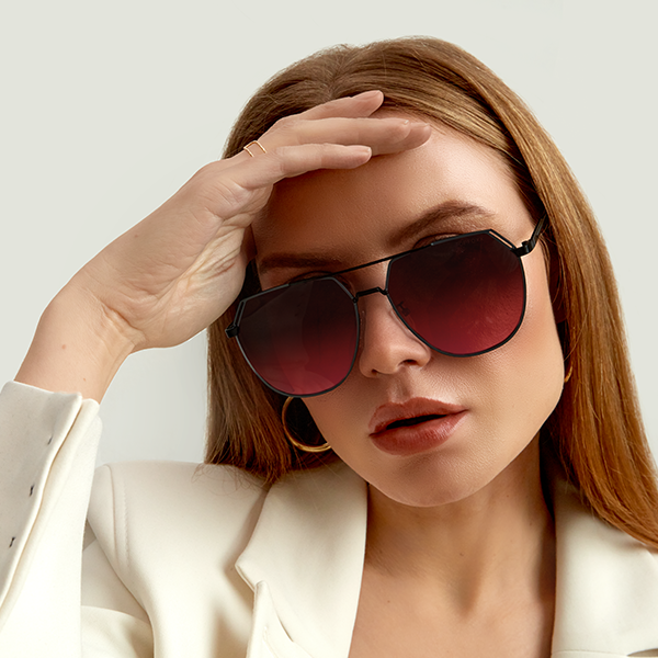 Aviator Sunglasses for Women Oversized - Black Aviator Shades - Farrah Ruby - Model 1 - TopFoxx