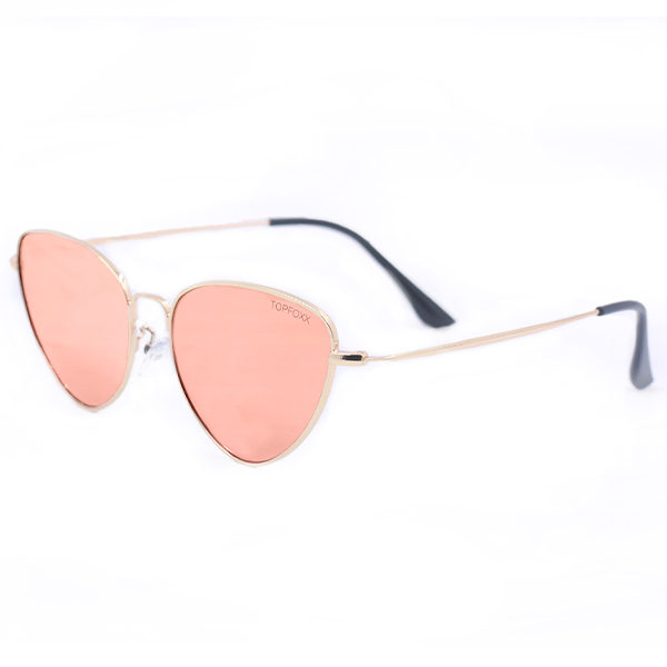 Oversized Cat Eye Sunglasses for Women - Rode Gold Mirrored Cat Eye Shades - Felina - Side Profile - TopFoxx