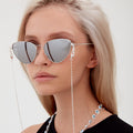 Oversized Cat Eye Sunglasses for Women - Silver Mirrored Cat Eye Shades - Felina - Side Profile - Model 1 - TopFoxx