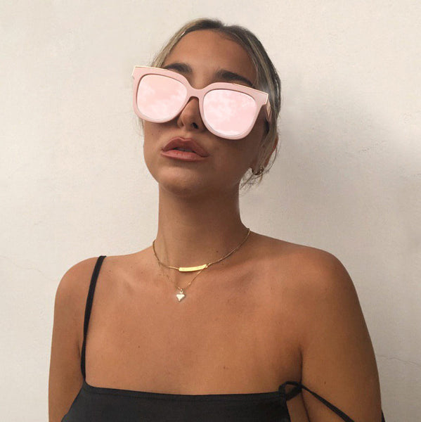 TopFoxx - Coco - Rose Gold Square Oversized Sunglasses for Women - Mirrored Sunglasses - Model 1