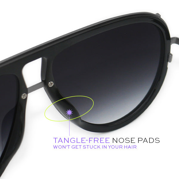 Tangle free Black aviators sunglasses black faded lens