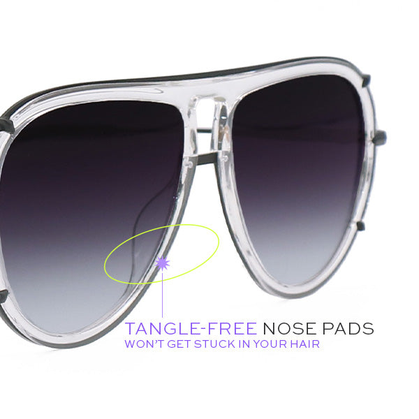 Ivy Luxe - Clear Black Tangle-Free Round Aviator Sunglasses by TopFoxx