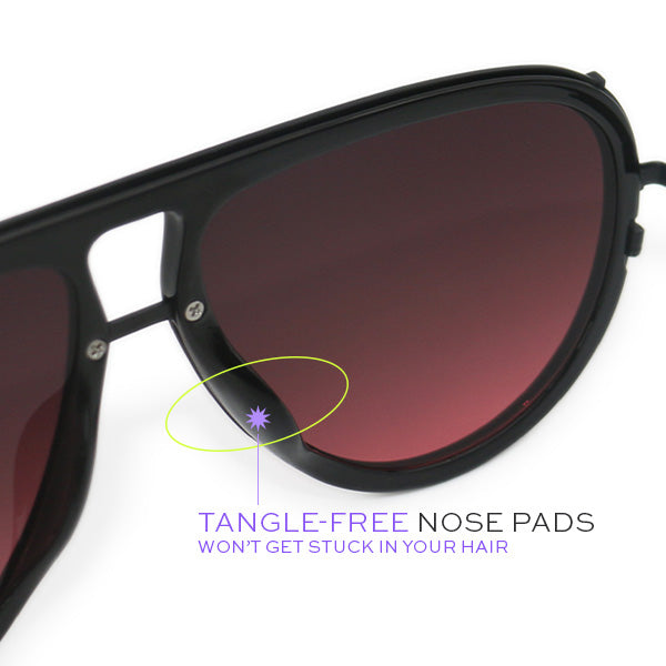  Tangle free black to red ombre faded round aviators sunglasses no nose pad