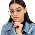 Round Anti Blue Light Glasses for Women - Jane Silver - Model -  TopFoxx