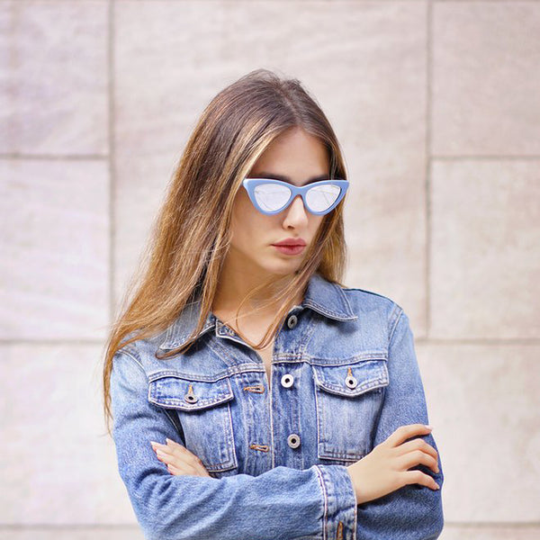 Topfoxx Sunglasses Matrix Cat Eye Matte Blue Frame Silver Lens