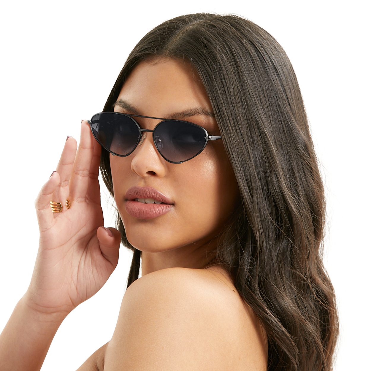 Lucky Star | Black Cat-Eye Aviator Women's Sunglasses | Model 3 |TopFoxx